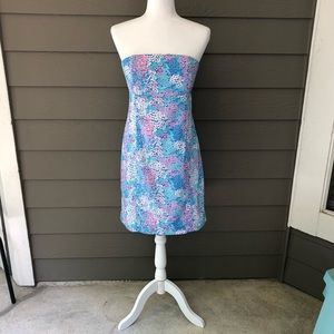 Lilly Pulitzer Blue Floral Strapless Dress